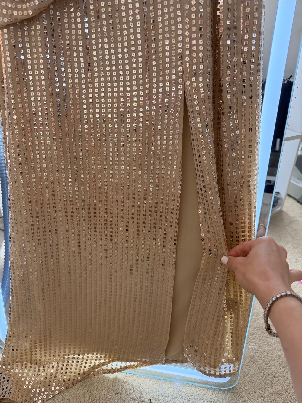 Zara Sequin Ruched V-Neck Maxi Dress in Champagne Size XS - Picture 5 of 11